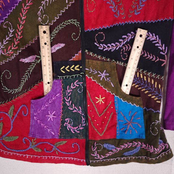 Rising Tide Purple Patchwork Embroidered Zip Up Jacket Hoodie Womens 1X Boho - Picture 7 of 13